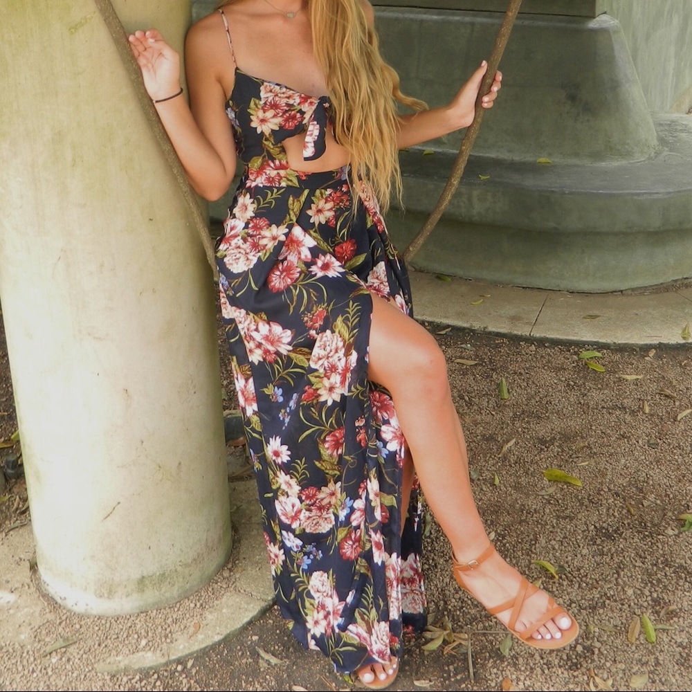 Floral Maxi Jumpsuit w/ slits in legs